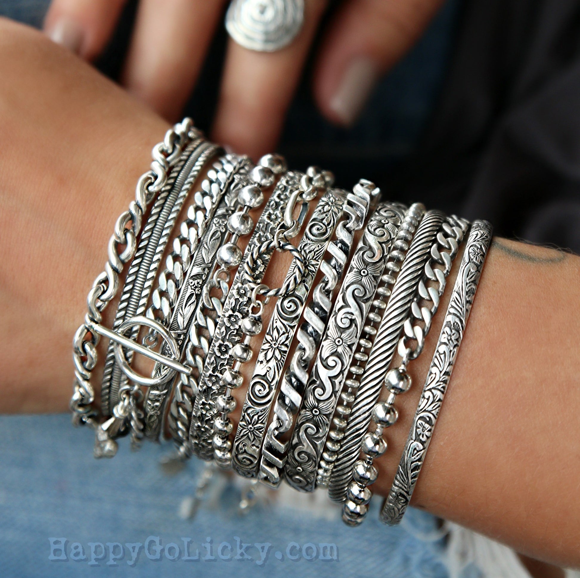 Silver Charm Layer Bracelet, Metal Bangles Bracelets