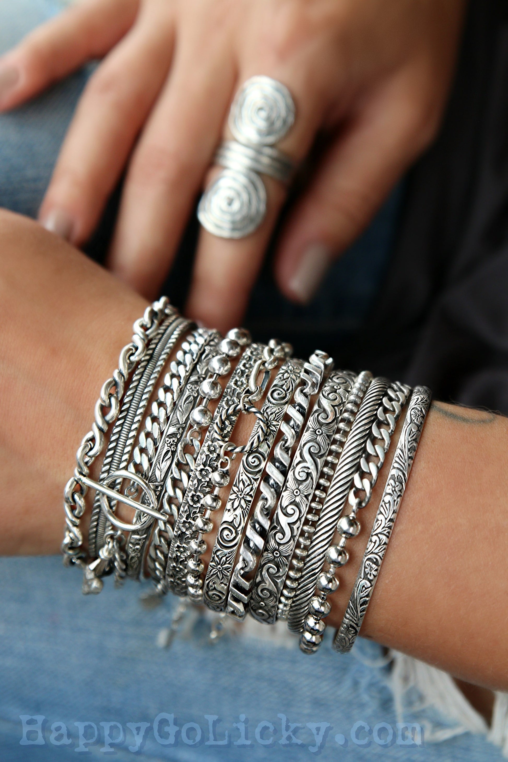 sterling silver cuff bracelets and stacking bracelets by HappyGoLicky Jewelry