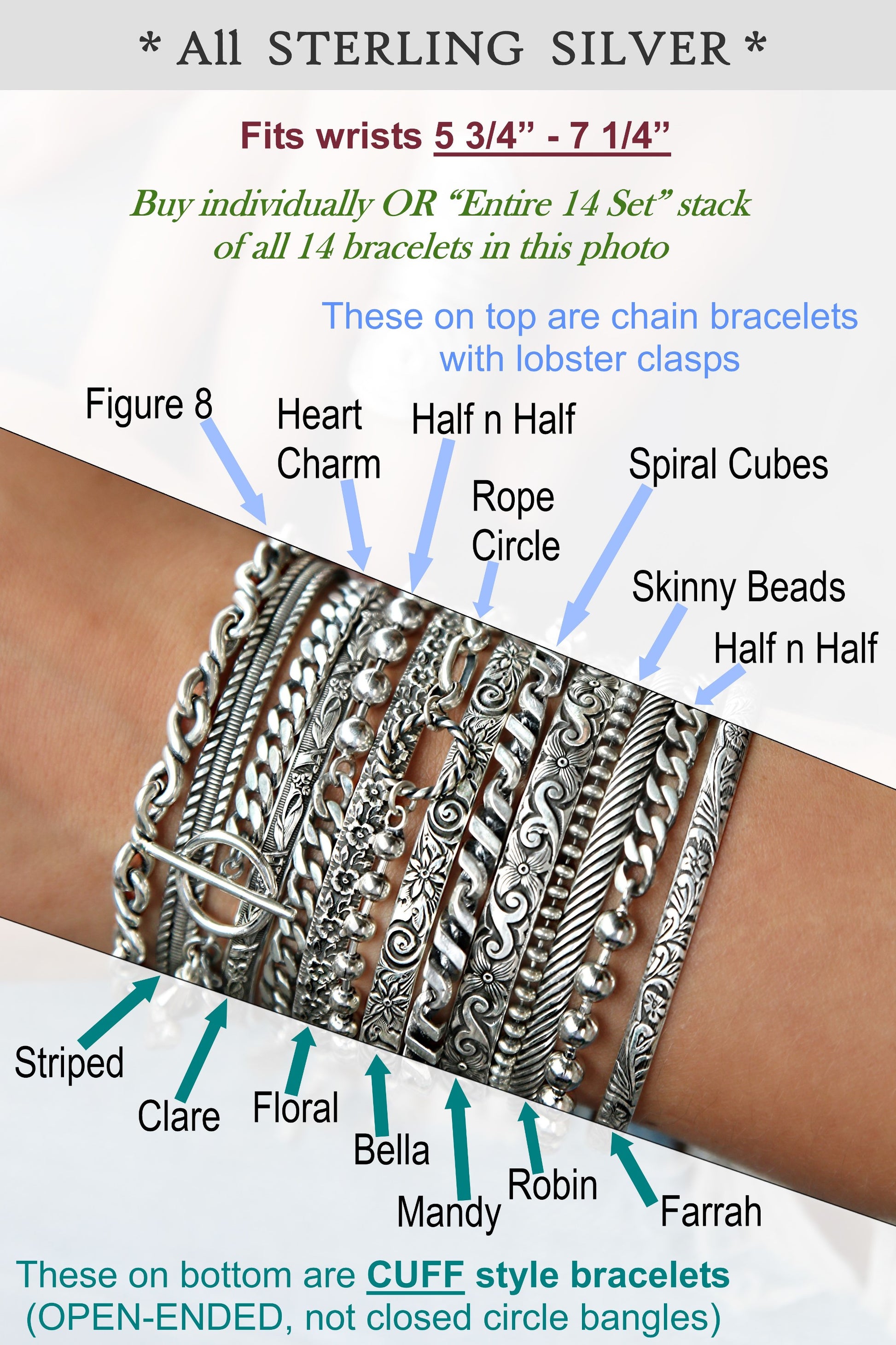 Boho Stacking Bracelets in Sterling Silver by HappyGoLicky Jewelry