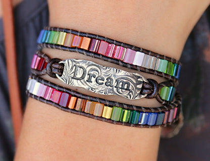 Dream Leather Wrap Bracelet - HappyGoLicky Jewelry