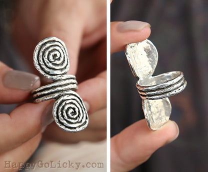 HappyGoLicky Jewelry Sterling Silver Boho Ring Double Spiral Ring