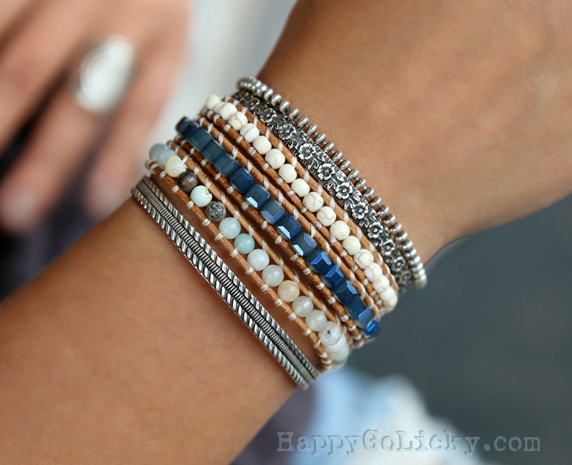 Blue Sterling Silver Boho Wrap Bracelet by HappyGoLicky Jewelry