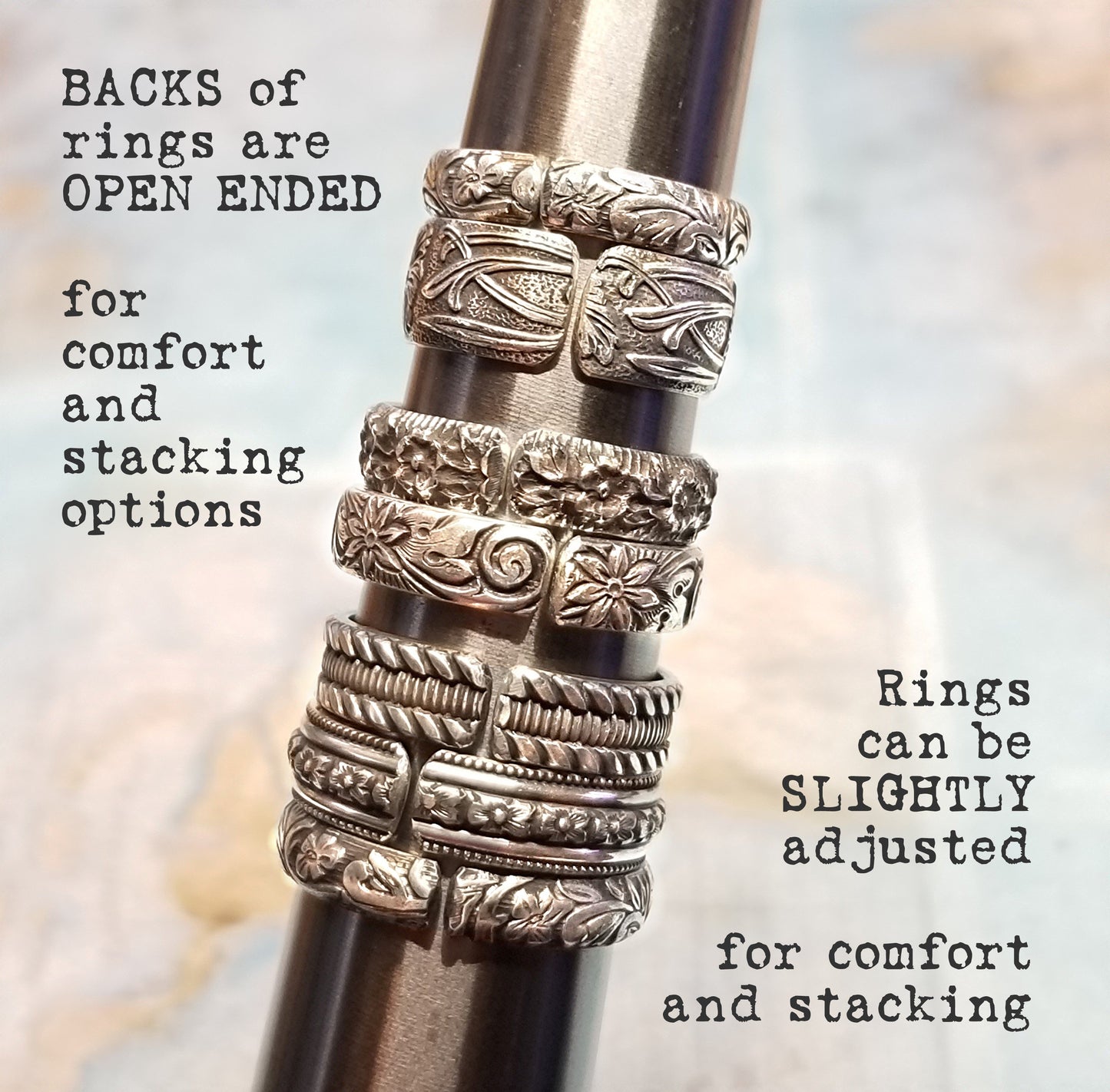 Textured Rings, Hammered Rings, Adjustable Rings in Sterling Silver
