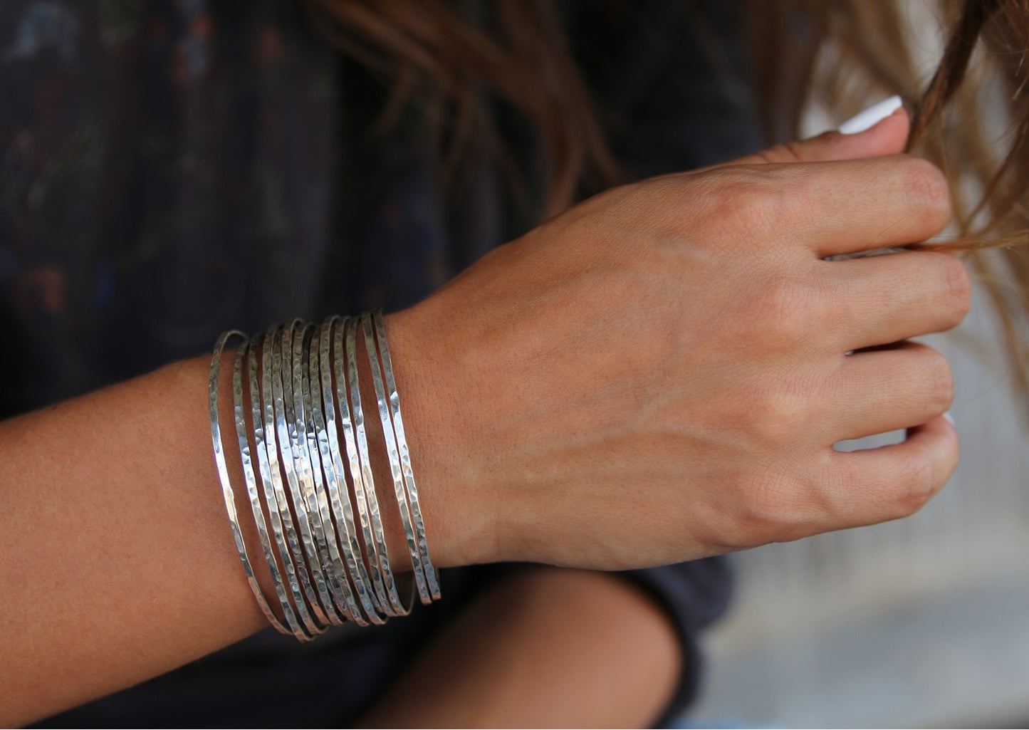 Handmade Sterling Silver Stacking Bracelets Cuff - HappyGoLicky Jewelry