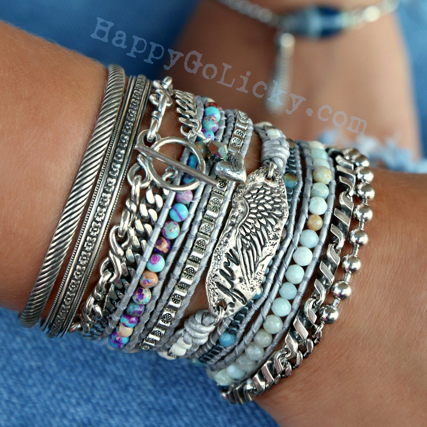 Boho Wrap Bracelet, Sterling Silver Stacking Bracelets by HappyGoLicky