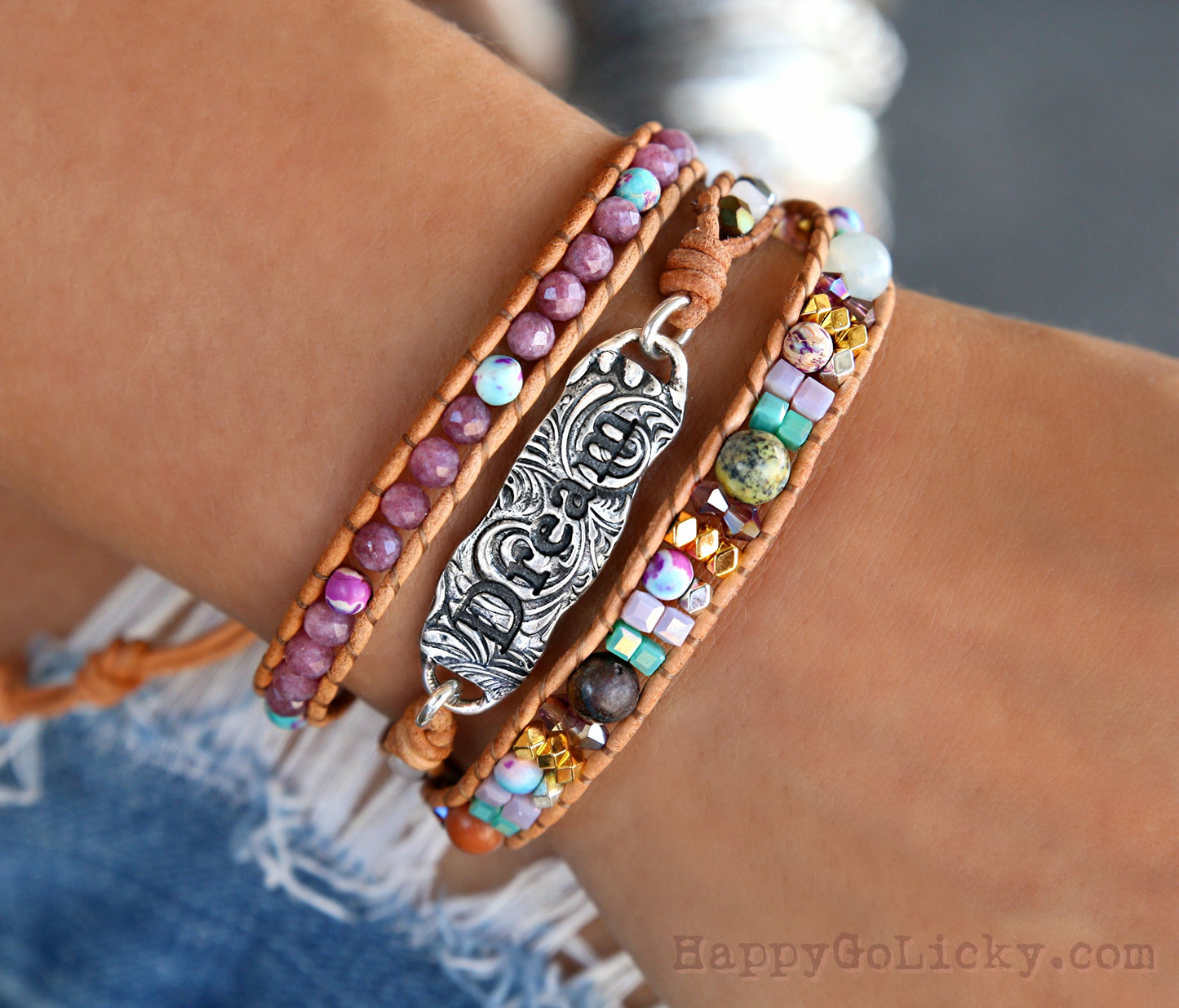 Boho Beaded Leather Wrap Bracelet by HappyGoLicky Jewelry