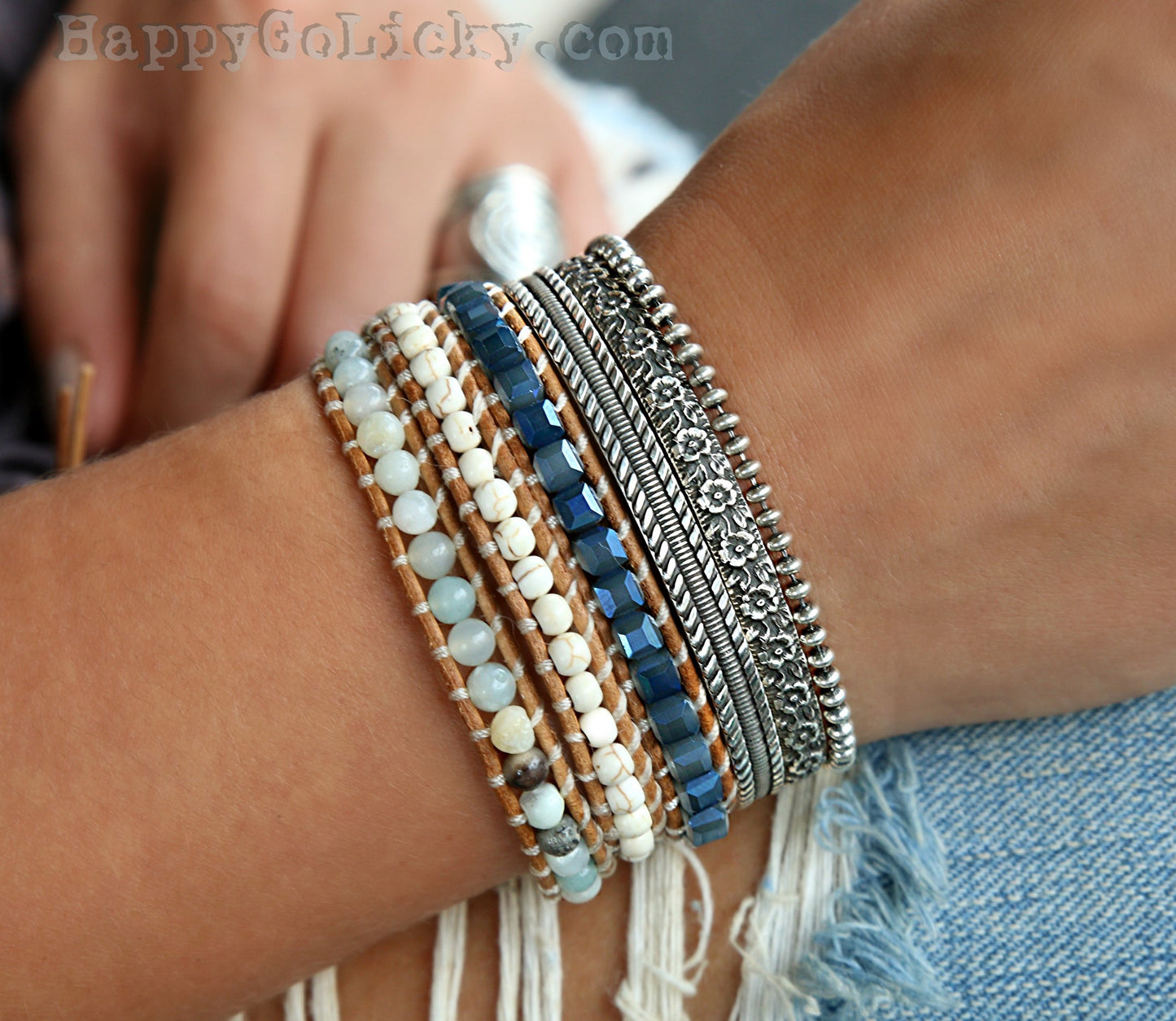 Blue Boho Wrap Stacking Bracelets by HappyGoLicky Jewelry