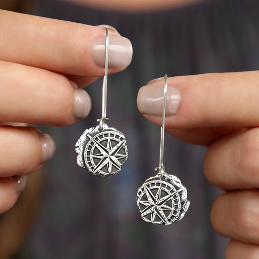 Sterling Silver Compass Earrings