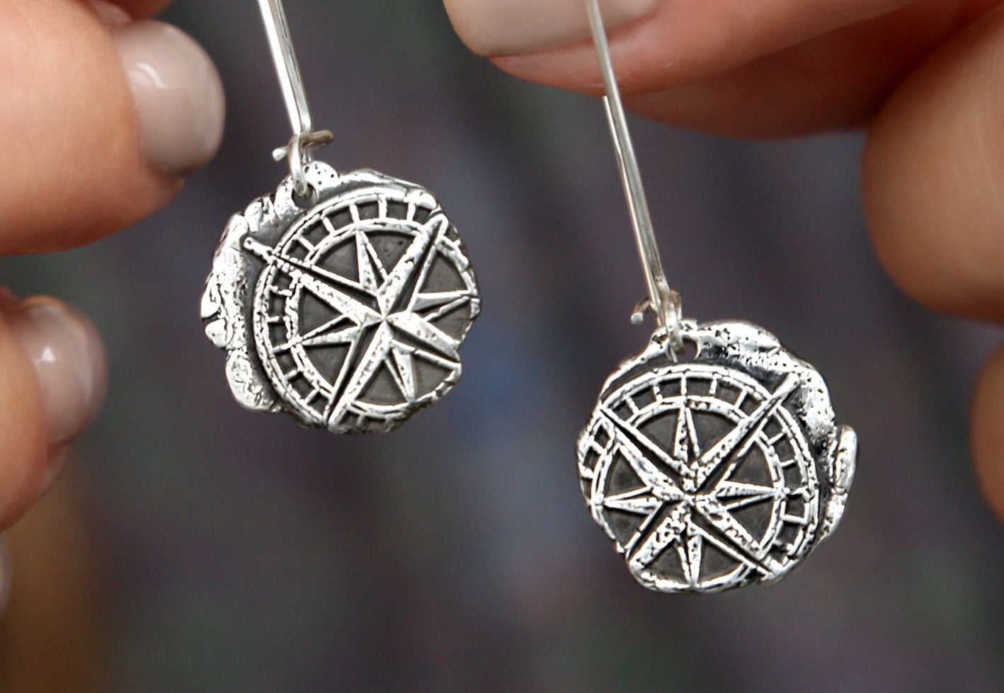 Sterling Silver Compass Earrings