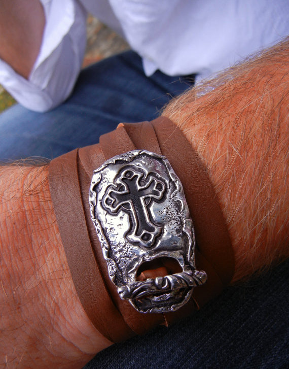 Men's Skull Belt Buckle Bracelet - HappyGoLicky Jewelry