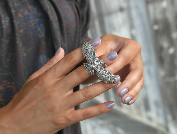 3 Finger Bohemian Silver Ring - HappyGoLicky Boho Chic Fashion Jewelry