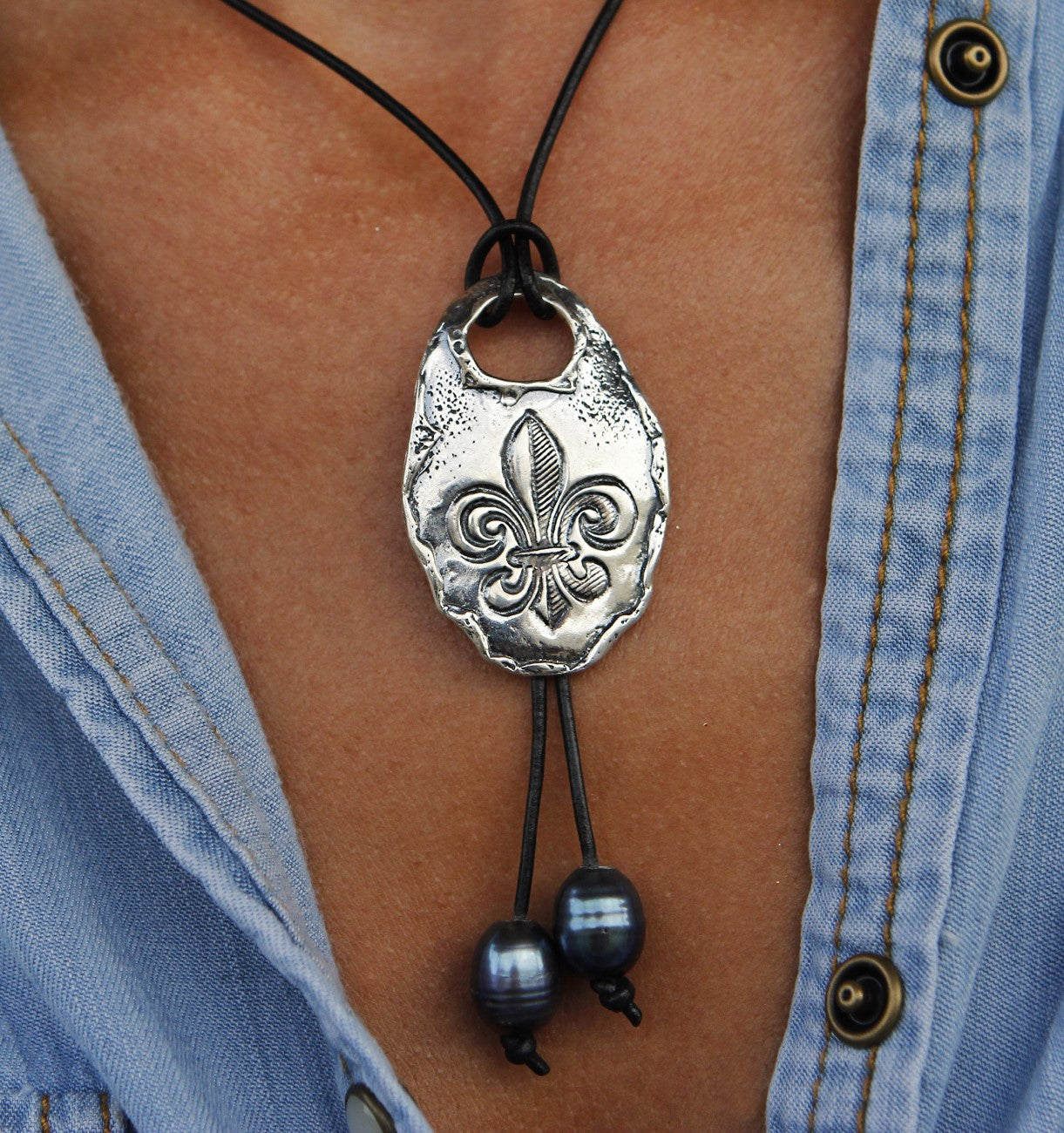 Fleur de Lis Sterling Silver Necklace - HappyGoLicky Jewelry