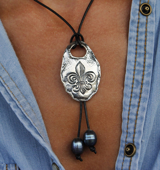 Fleur de Lis Sterling Silver Necklace - HappyGoLicky Jewelry