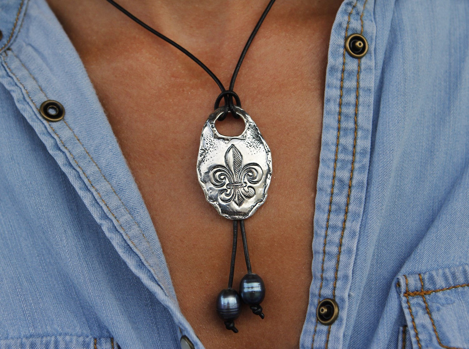 Fleur de Lis Sterling Silver Necklace - HappyGoLicky Jewelry