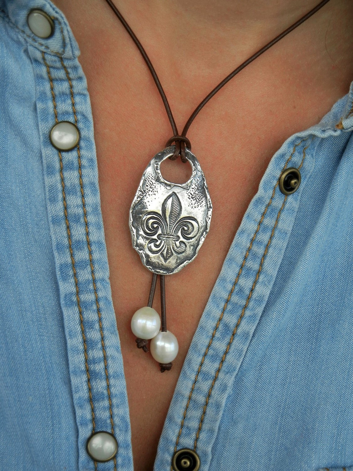 Fleur de Lis Sterling Silver Necklace - HappyGoLicky Jewelry