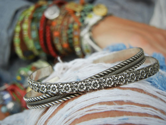 Handmade Sterling Silver Cuff Bracelet Set of Two - HappyGoLicky Jewelry
