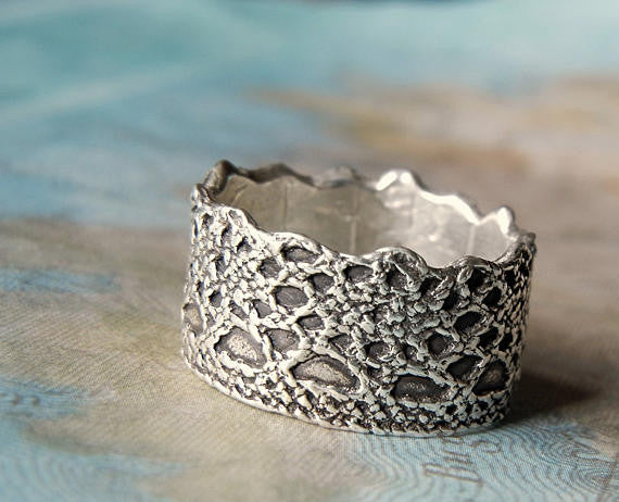 Silver Lace Ring, Silver Crown Ring - HappyGoLicky Jewelry