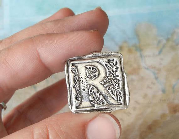 Monogram Initial Letter Wax Seal Ring - HappyGoLicky Jewelry