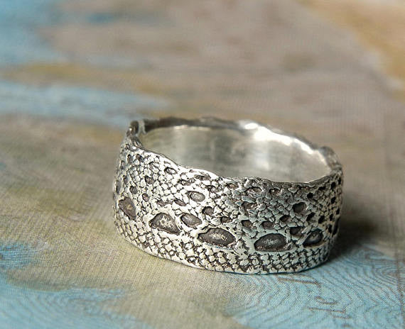 Lace Sterling Silver Wedding Rings - HappyGoLicky Jewelry