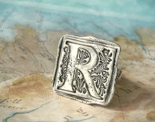 Monogram Initial Letter Wax Seal Ring - HappyGoLicky Jewelry