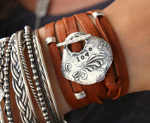Leather & Gemstone Boho-Pirate Wrap Bracelet Set
