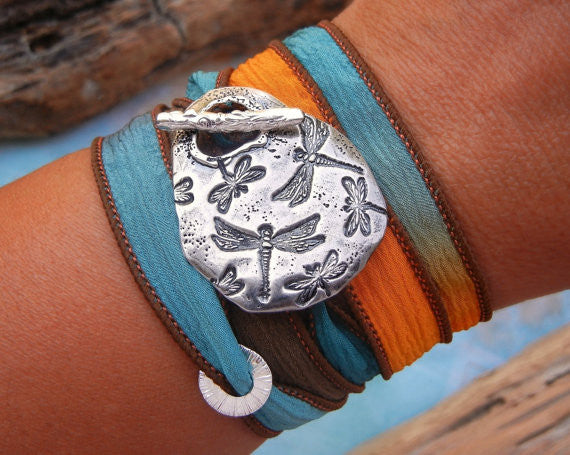 Dragonflies Silk Wrap Bracelet - HappyGoLicky Jewelry