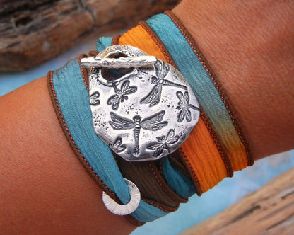 Dragonflies Silk Wrap Bracelet - HappyGoLicky Jewelry