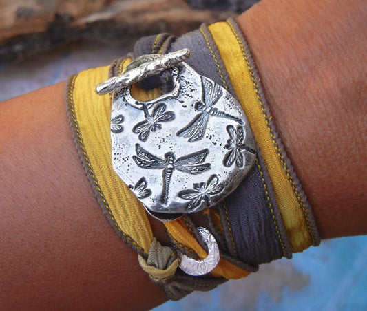 Dragonflies Silk Wrap Bracelet - HappyGoLicky Jewelry