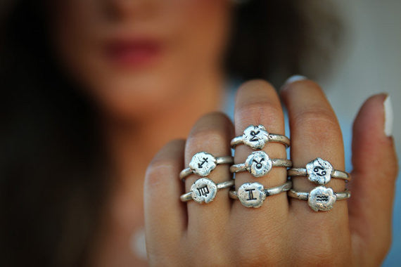 Zodiac Sign Sterling Silver Ring - HappyGoLicky Jewelry