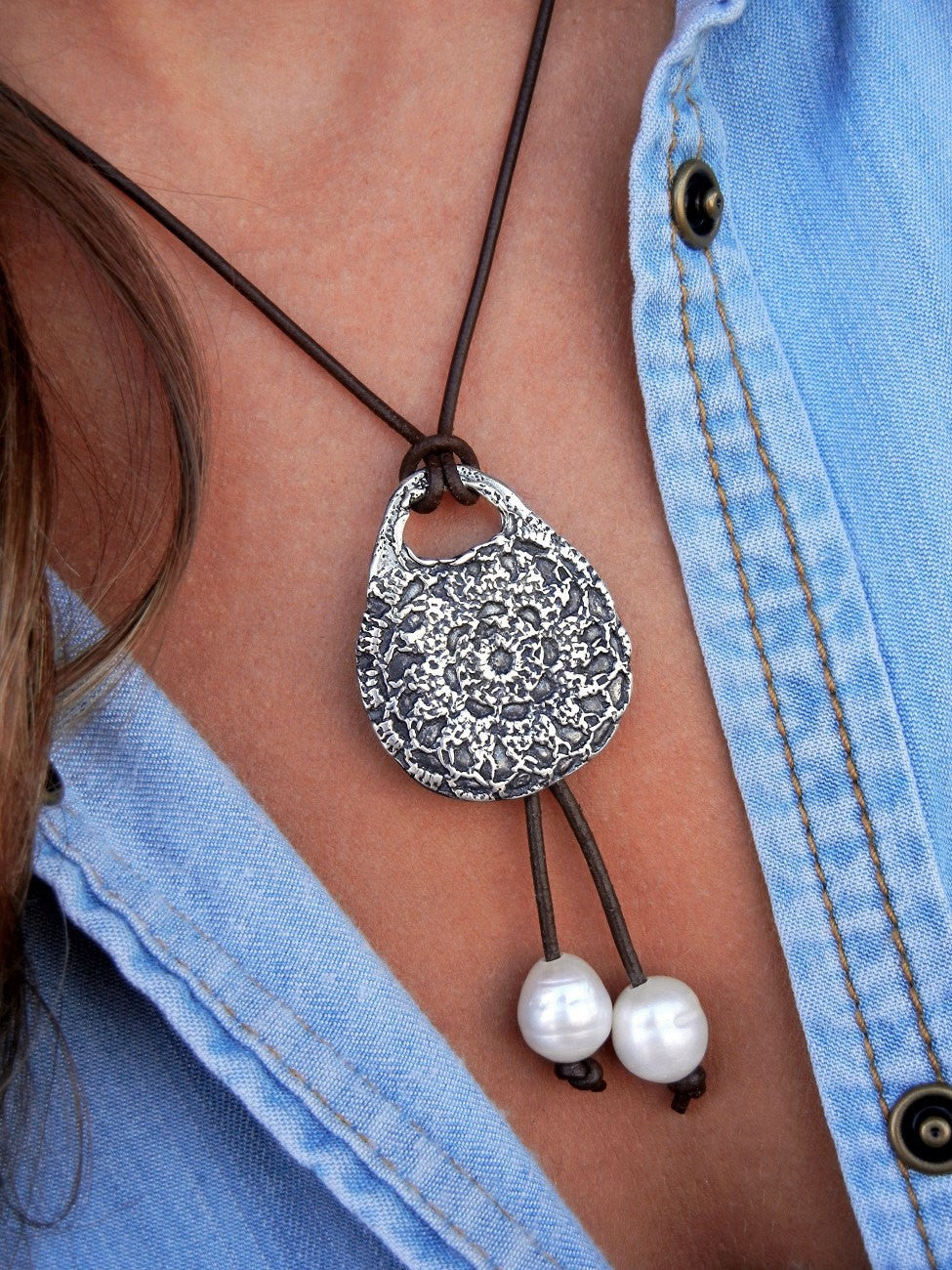 Boho Crochet Leather & Pearl Necklace - HappyGoLicky Jewelry