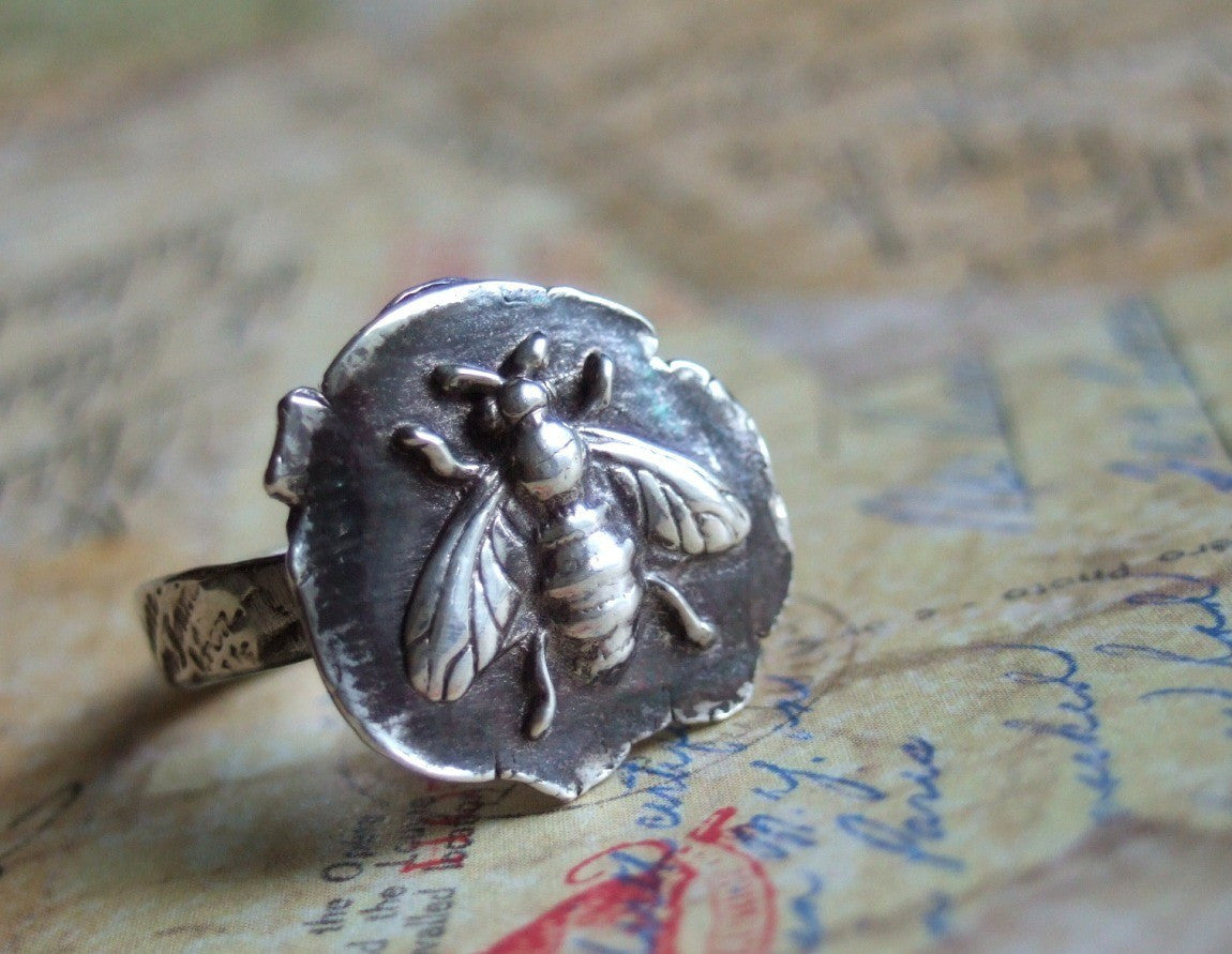 Honey Bee Sterling Silver Ring - HappyGoLicky Jewelry