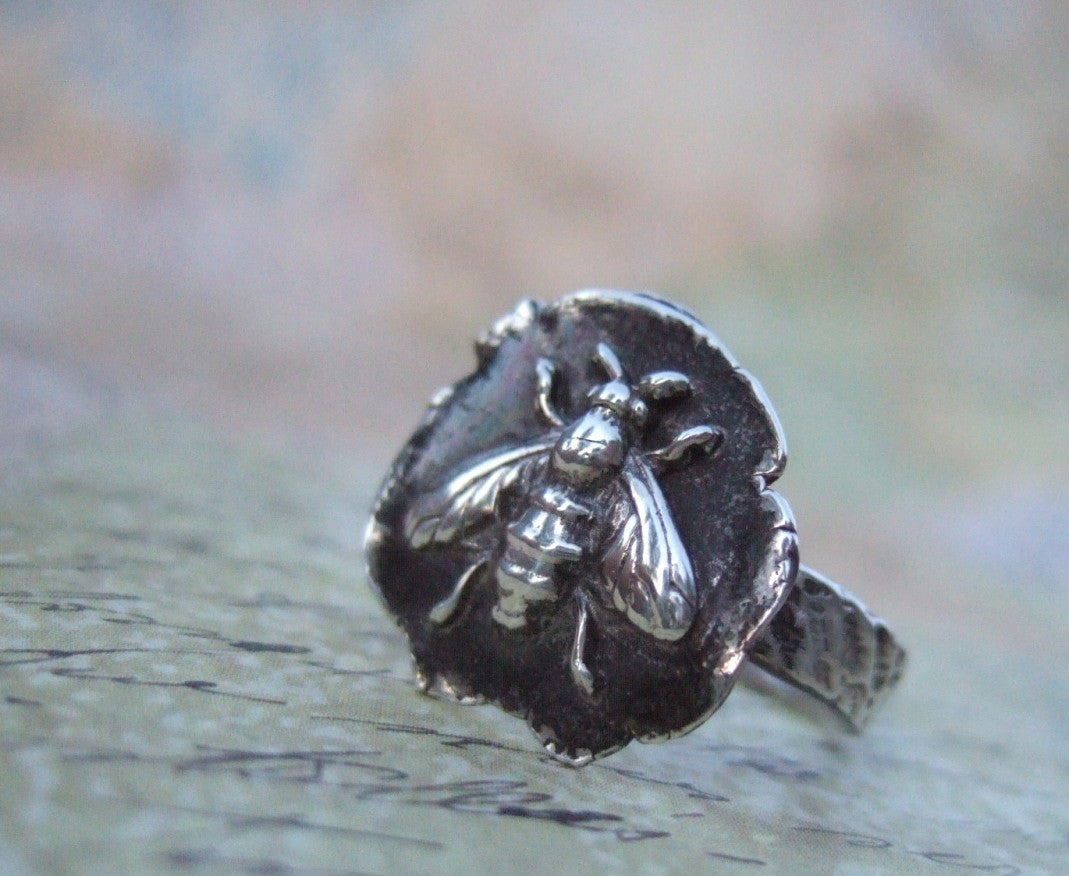 Honey Bee Sterling Silver Ring - HappyGoLicky Jewelry