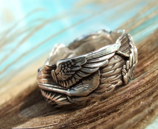 Angel Wings Handmade Sterling Silver Ring - HappyGoLicky Jewelry