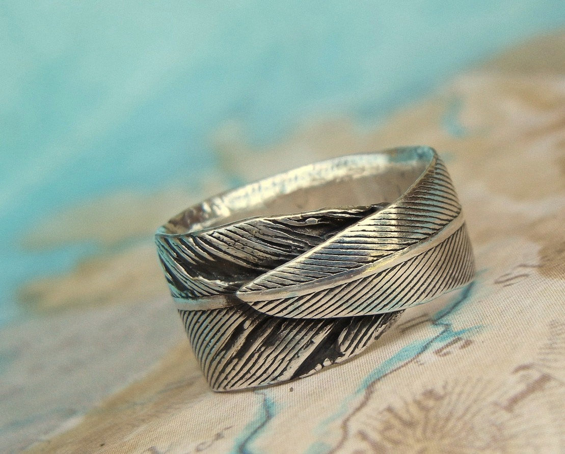 Men's Silver Feather Ring - HappyGoLicky Jewelry