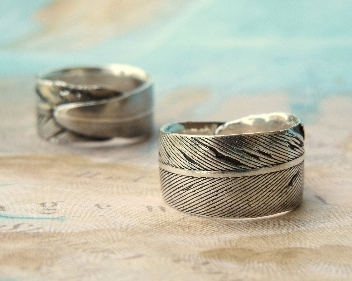 Men's Silver Feather Ring - HappyGoLicky Jewelry