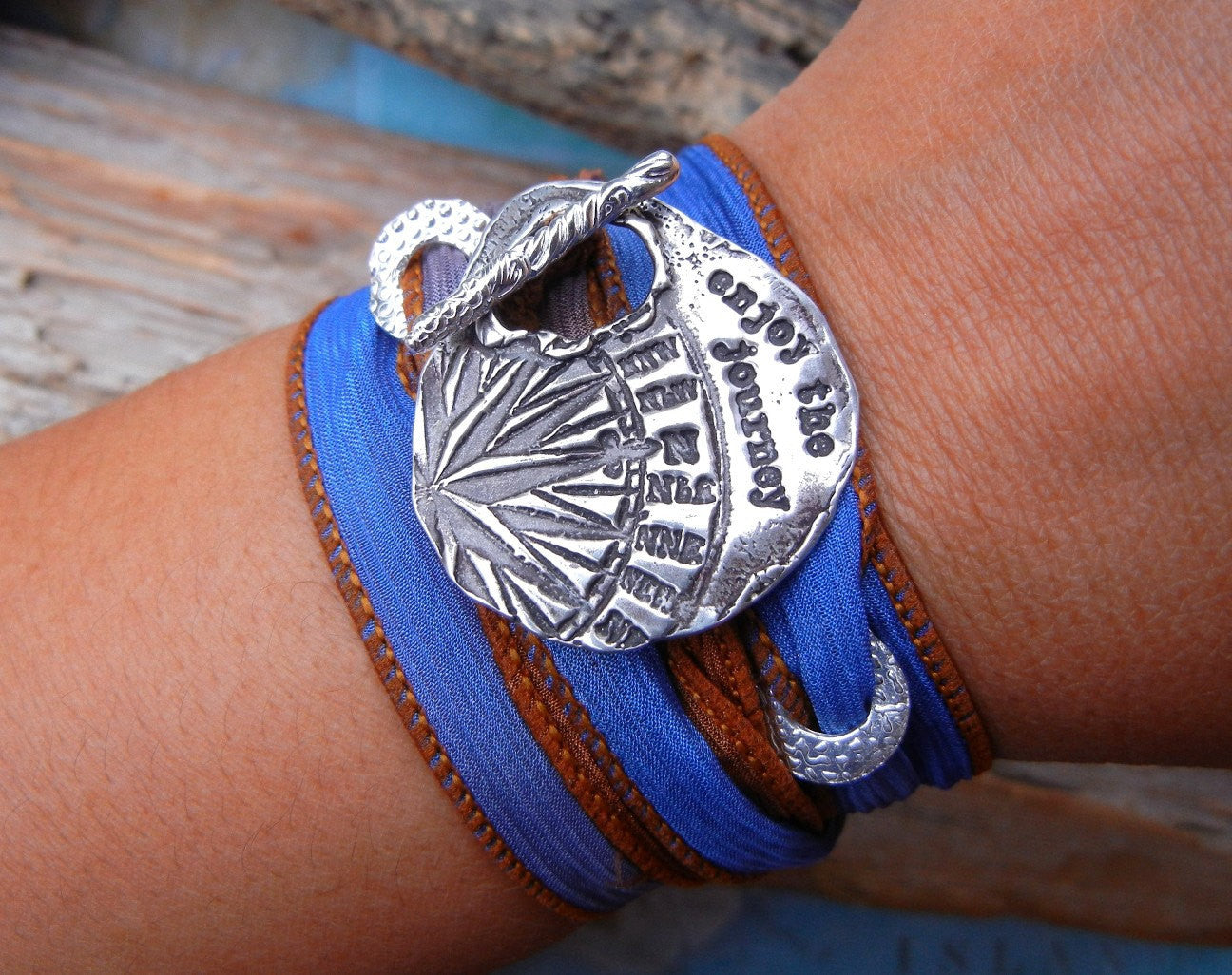 Compass STERLING Silver Silk Wrap Bracelet - HappyGoLicky Jewelry