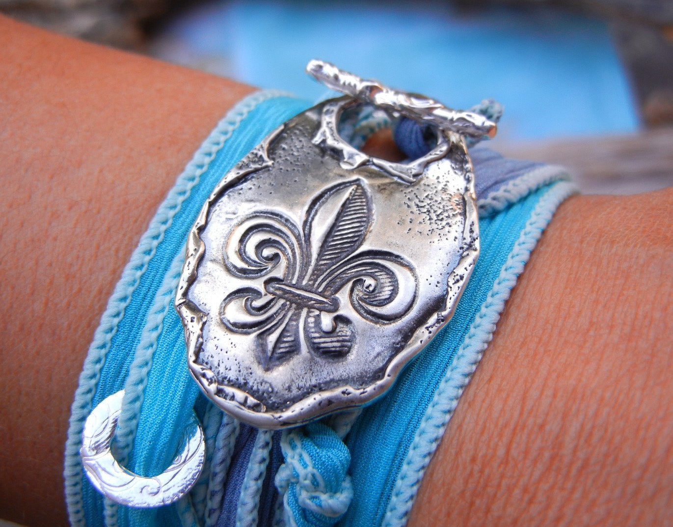 Fleur De Lis Silk Wrap Bracelet - HappyGoLicky Jewelry