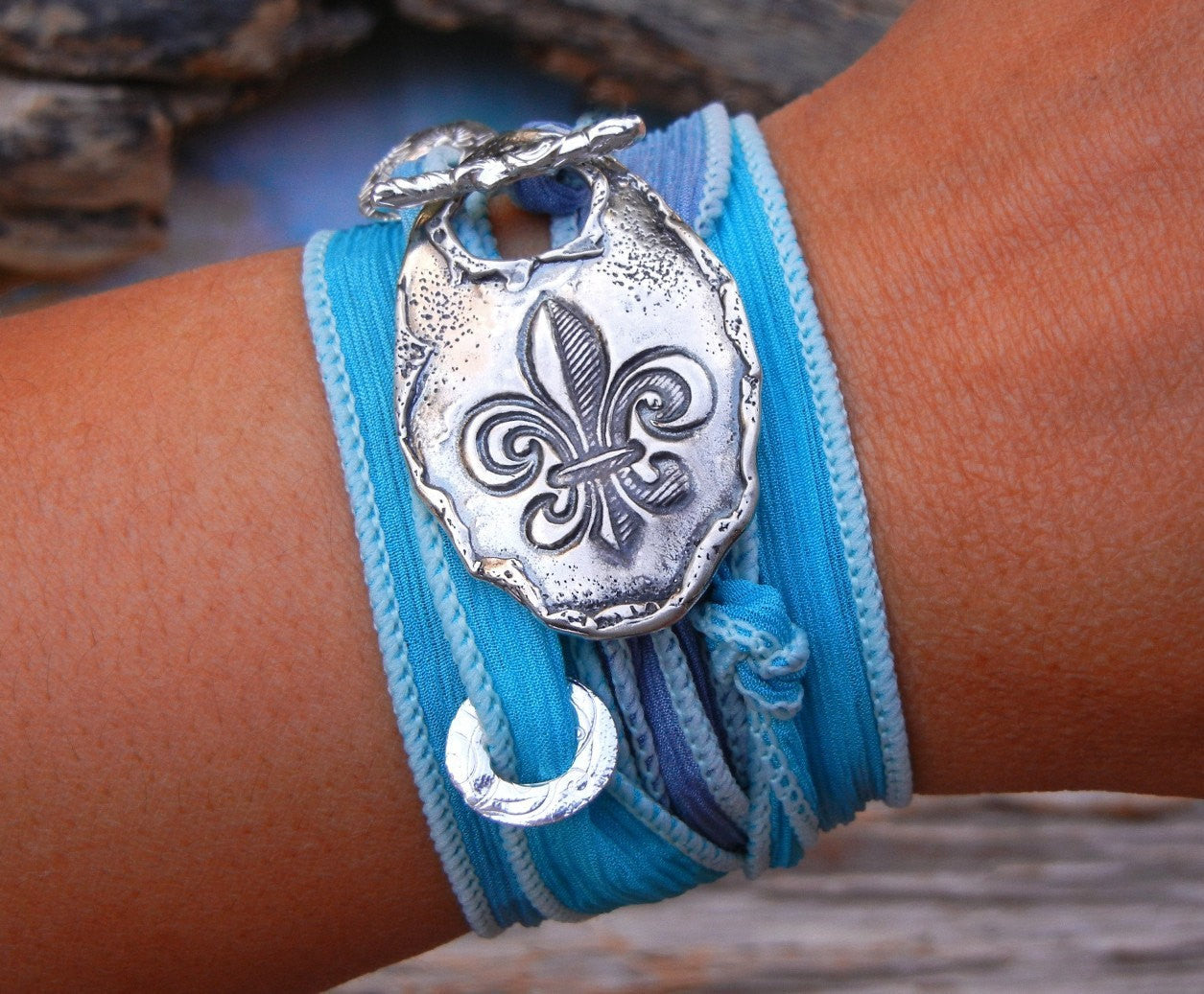 Fleur De Lis Silk Wrap Bracelet - HappyGoLicky Jewelry