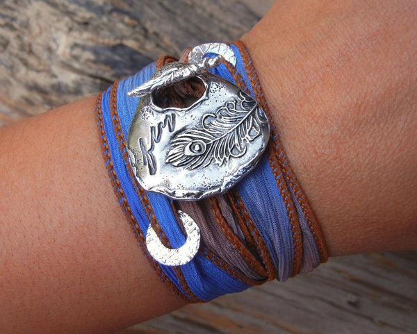 Peacock Fly Silk Wrap Bracelet - HappyGoLicky Jewelry
