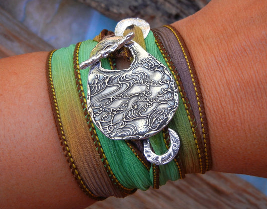 Ocean Waves Silk Wrap Bracelet - HappyGoLicky Jewelry