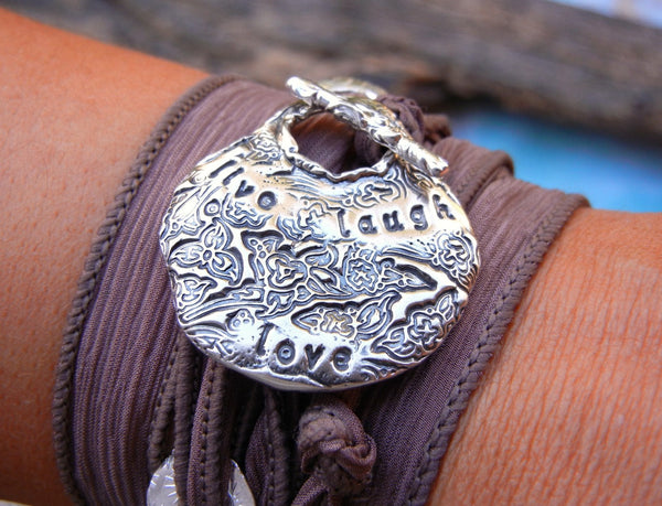 Live Laugh Love Silk Wrap Bracelet - HappyGoLicky Jewelry