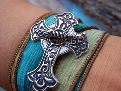 Sideways Cross Wrap Bracelet - HappyGoLicky Jewelry