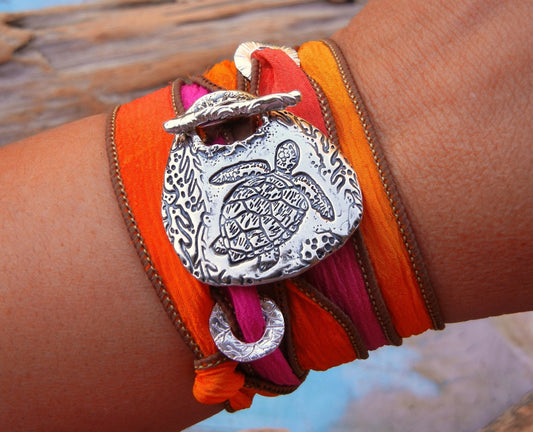 Sea Turtle Silk Wrap Bracelet - HappyGoLicky Jewelry