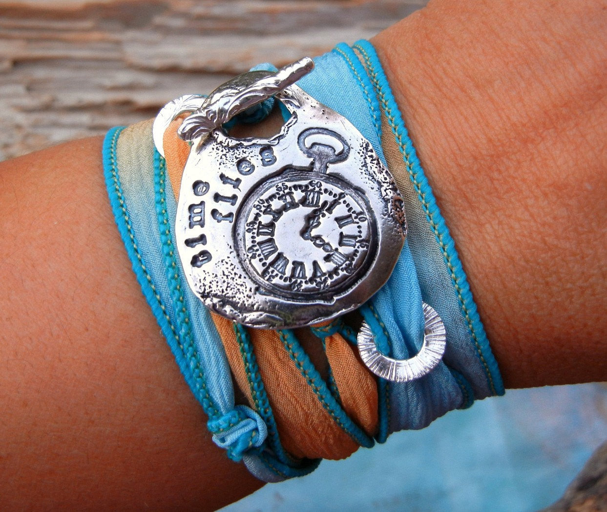 Steampunk Silk Wrap Bracelet - HappyGoLicky Jewelry