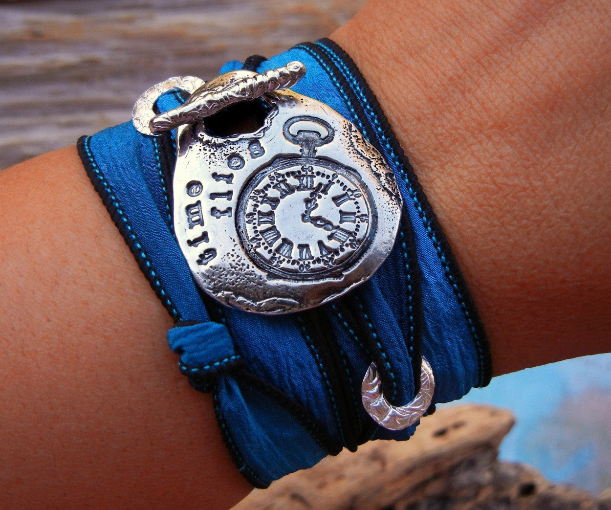 Steampunk Silk Wrap Bracelet - HappyGoLicky Jewelry