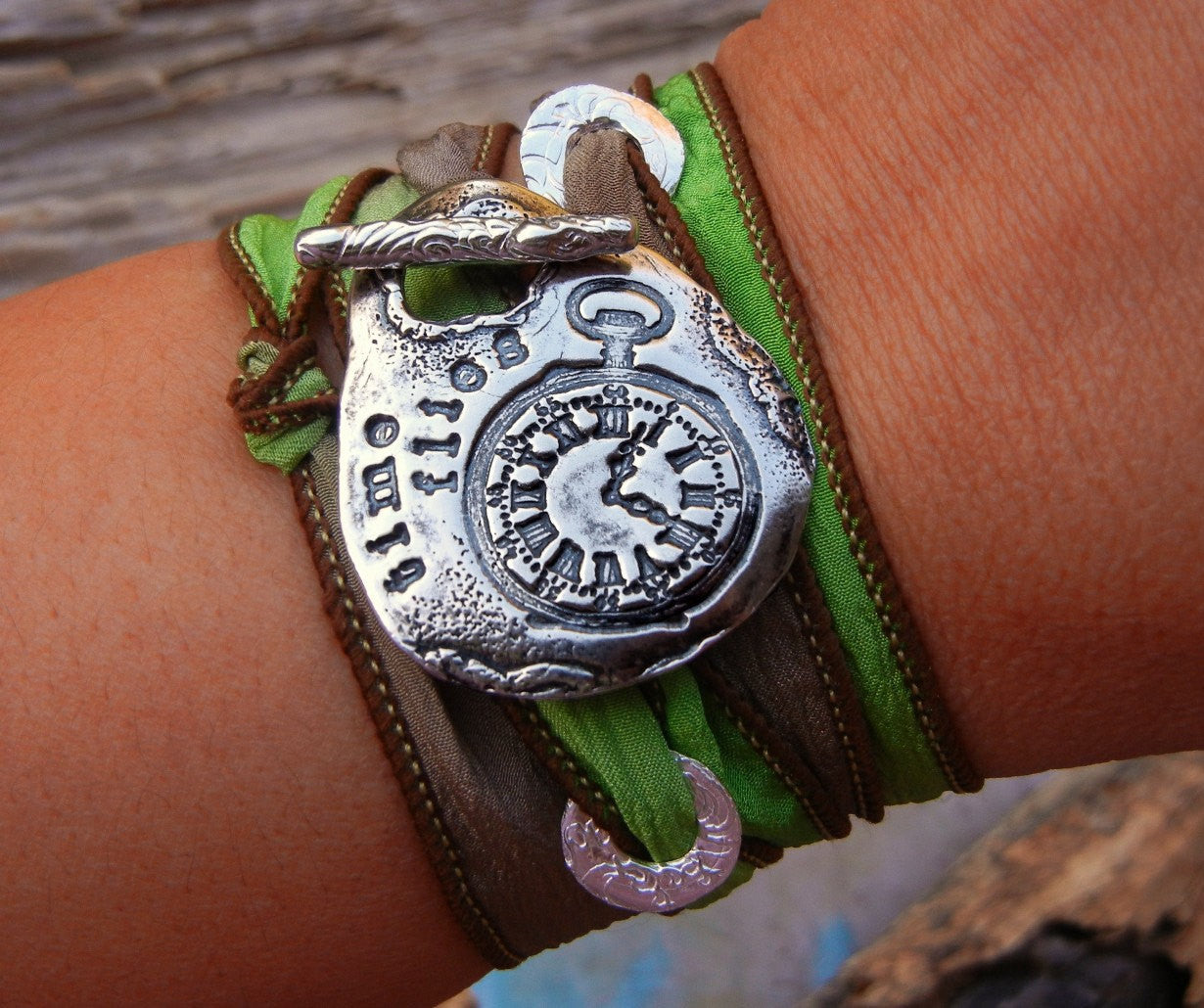 Steampunk Silk Wrap Bracelet - HappyGoLicky Jewelry