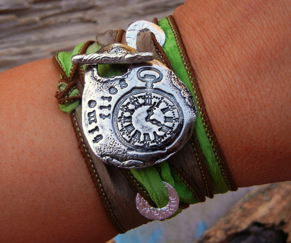 Steampunk Silk Wrap Bracelet - HappyGoLicky Jewelry