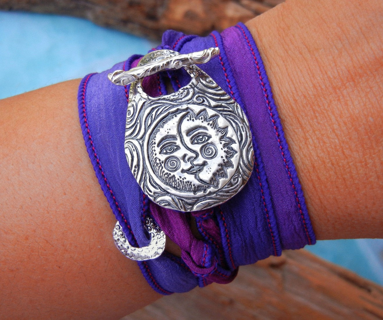 Sun/Moon Silk Wrap Bracelet Jewelry - HappyGoLicky Jewelry