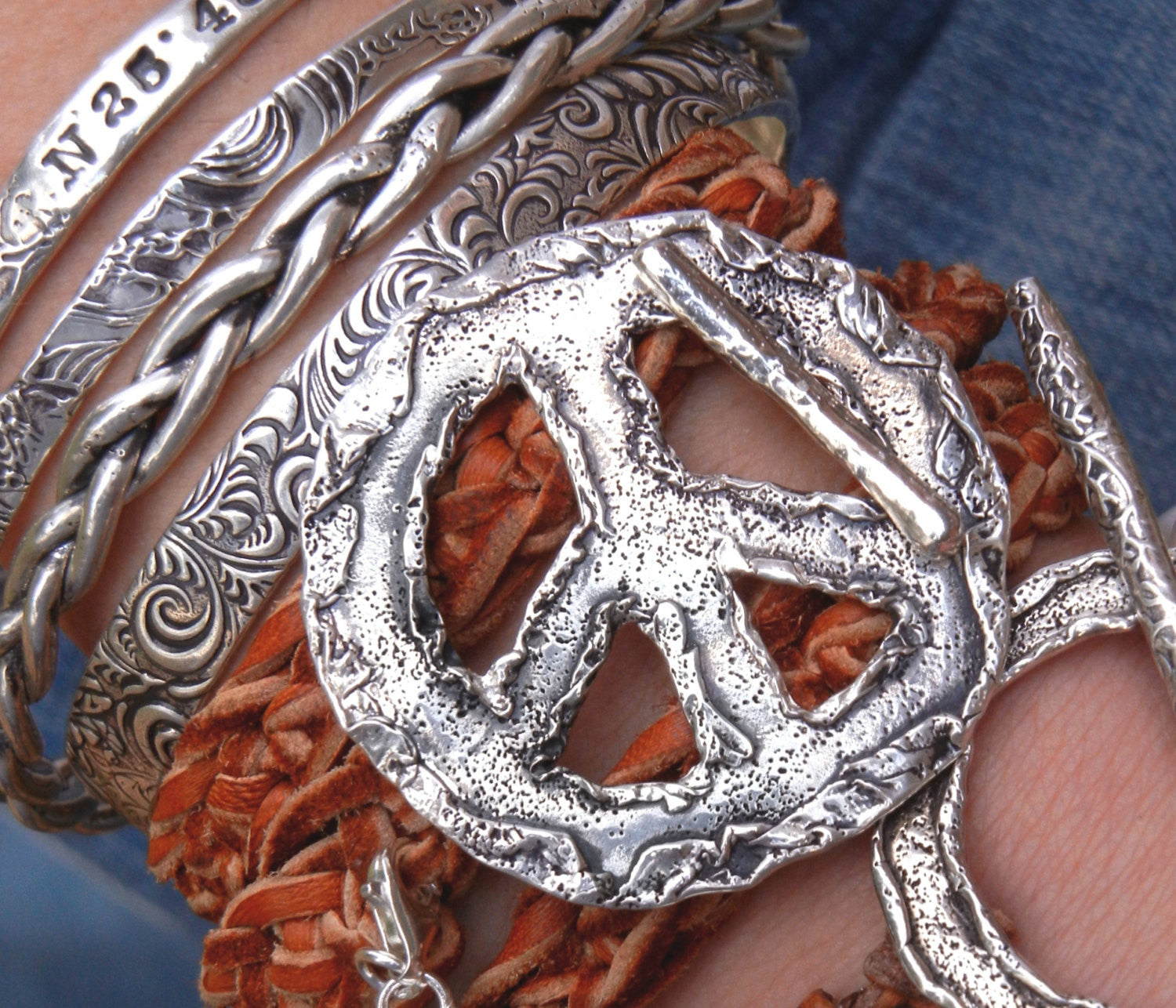 Peace Sign Leather Wrap Bracelet - HappyGoLicky Jewelry
