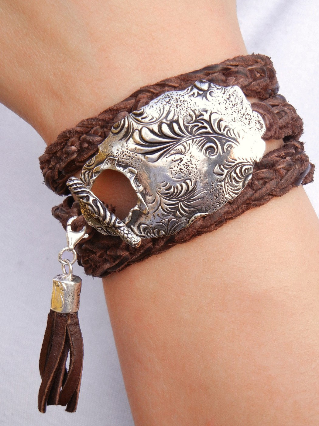 Floral Boho Leather Wrap Bracelet - HappyGoLicky Jewelry